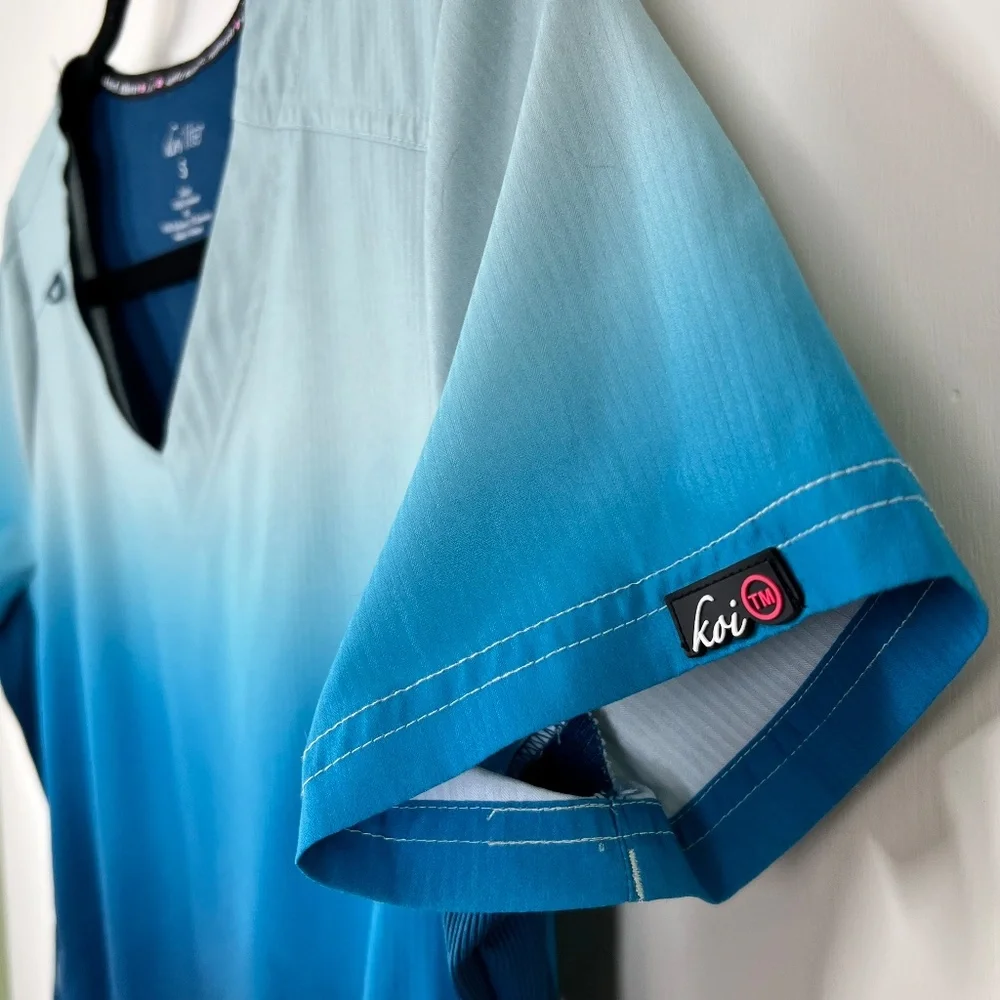 Koi Lite Reform Ombre‎ V-Neck Top, S, Electric Blue and Navy, Scrubs - Picture 11 of 14